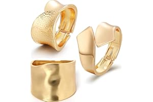 SAMOCO 1-3Pcs 18K Gold Plating Bangles Bracelets for Women Chunky Polished-Finish Wrist Cuff Wrap Hinge Twist Bangle Opening Wide-Grooved Wire Statement Fashion Jewelry Bracelet for Women