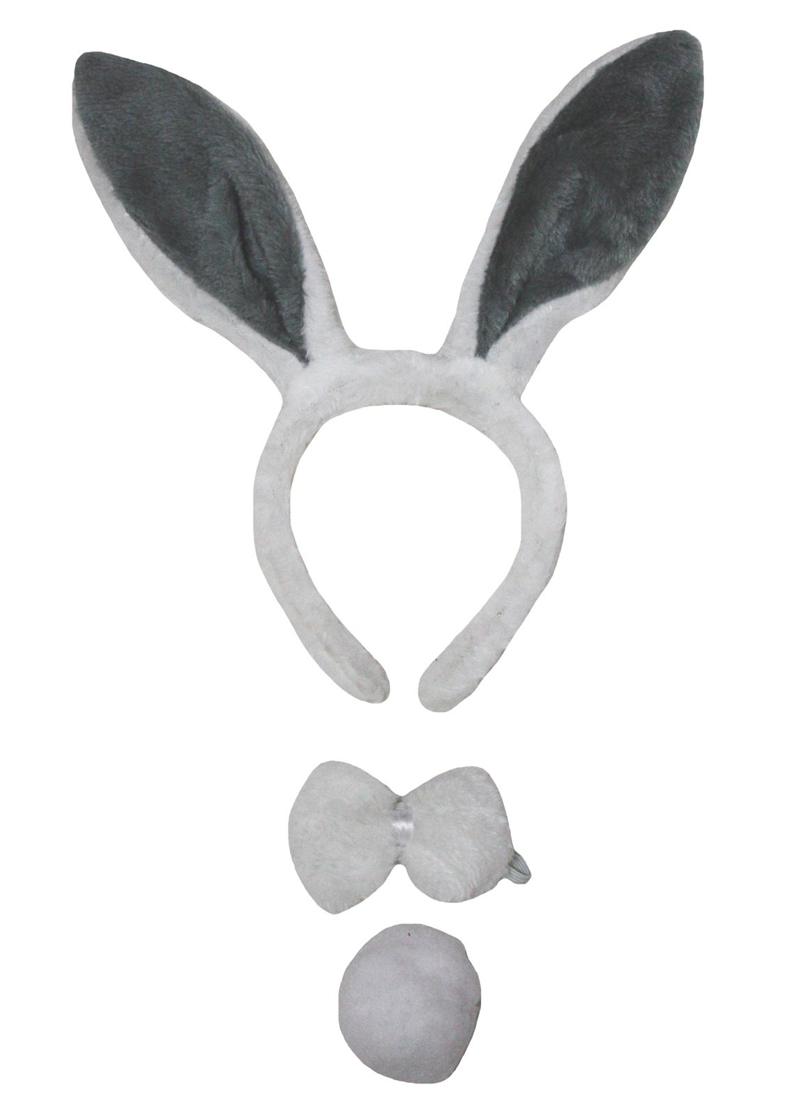 Petitebelle Bunny Ear Headband Bowtie Tail 3pc Costume (Grey, One Size)