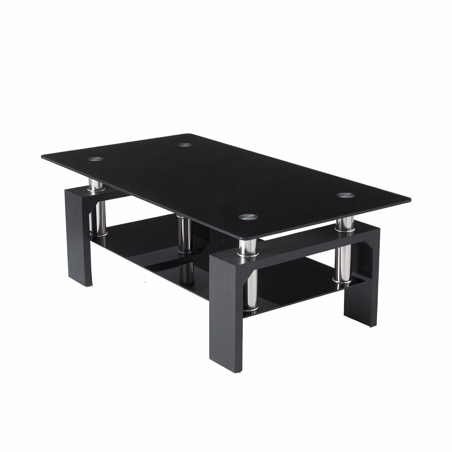 Neo® Black Modern Rectangle & Black Glass Chrome Living Room Coffee