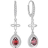 Fahonie Sterling Silver Long Drop Earrings with Cubic Zirconia Leverback Dangle Earrings Birthstone Cross Jewelry Gifts for Women