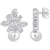 PAVOI 14K Gold Plated Cubic Zirconia Stud Earrings for Women - 925 Sterling Silver Posts Statement Crystal Cluster Wedding Earrings for Brides & Bridesmaids - Trendy CZ Pearl Studs Wedding Jewelry