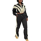 Mandonce 2 Piece Sets for Women Zip up Cropped Sweatshirt and Split Wide Leg Sweatpants Athleisure Sets for Women
