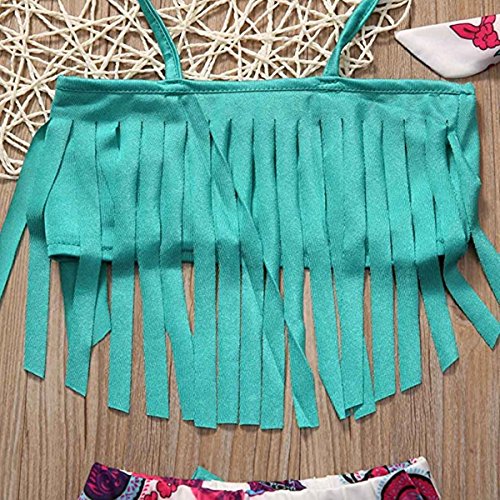 Baby Girls 3 Pcs Swimwear Tassels Halter Top+Floral Bottom+Headband Swimsuit size1-2Years/Tag90 (Blue) - Thumbnail 3