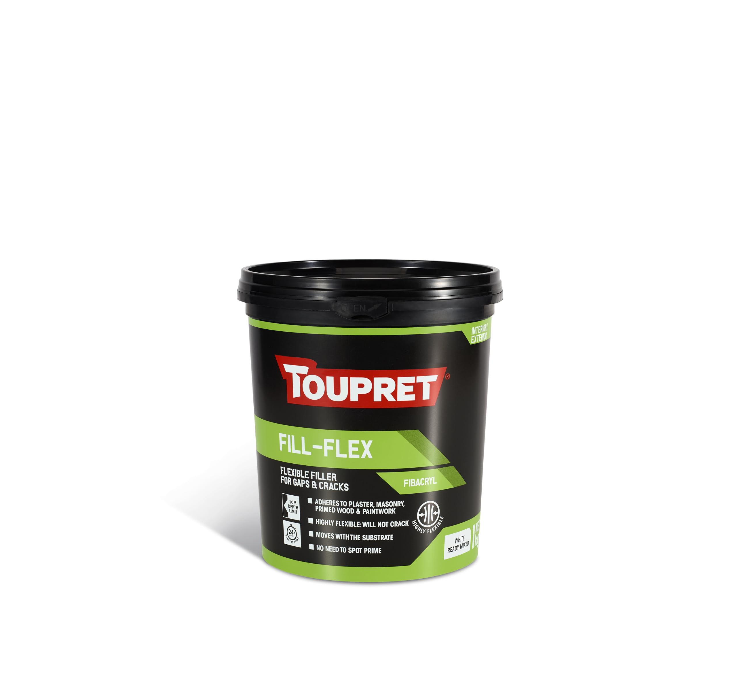 Toupret Fill‑Flex - Flexible & Crack‑Resistant Interior Filler for Tough Surfaces - Elastic Compound for Cracks, Movements & Control Joints - Easy Sand, Paintable - 1 kg