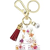 Xiahuyu Initial Letter Keychain for Women Cute Alphabet Keychain for Purse Handbag Backpack with Tassel Faux Pearl Charm