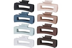 CHANDAT 4.1 Inch Large Hair Claw Clips 8 Pcs Rectangle Big Hair Clips for Thick Hair Nonslip Acrylic Banana Jaw Clips Hair Accessories for Women and Girls (Blue Brown)