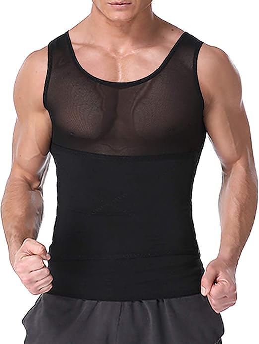 LARDROK Men's Mesh Slimming Body Shaper Compression Shapewear Shirt
