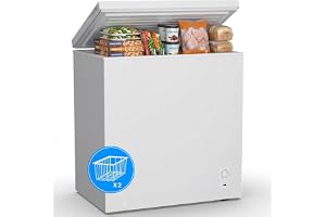 7.0 Cu.Ft Chest Freezer, Small Compact Deep Freezer with Adjustable 7 Thermostat,2 Removable Baskets, Energy Saving, Quiet Top Open Door Mini Meat Freezer with LED Light for Garage Outdoor Home Office