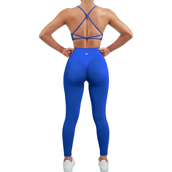 OMKAGI Women's 2-Piece Seamless Workout Set | Backless Sports Bra & High-Waisted Shorts