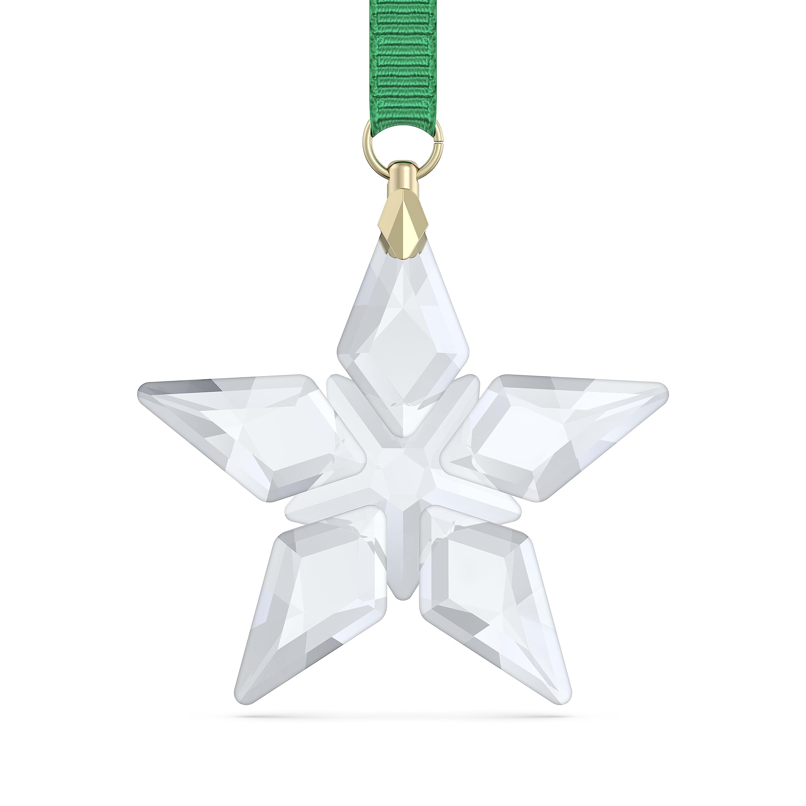 Swarovski Annual Edition 2023 Little Star Ornament, White Crystal, Gold-Tone Plated Accents and Green Grosgrain Ribbon, from the Annual Edition Collection
