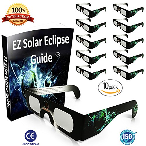 Solar Eclipse Glasses: CE and ISO Certified, Sun Glasses, Eye Protection, Shades, Protection Filter, Direct Sun Viewing for The Great American Eclipse August 21, 2017 (10 Pack)