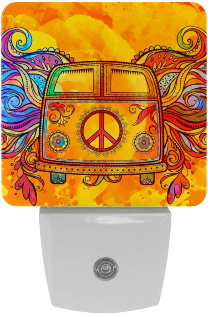 Paquete de 2 luces de noche clásico hippie para coche, furgoneta de paz