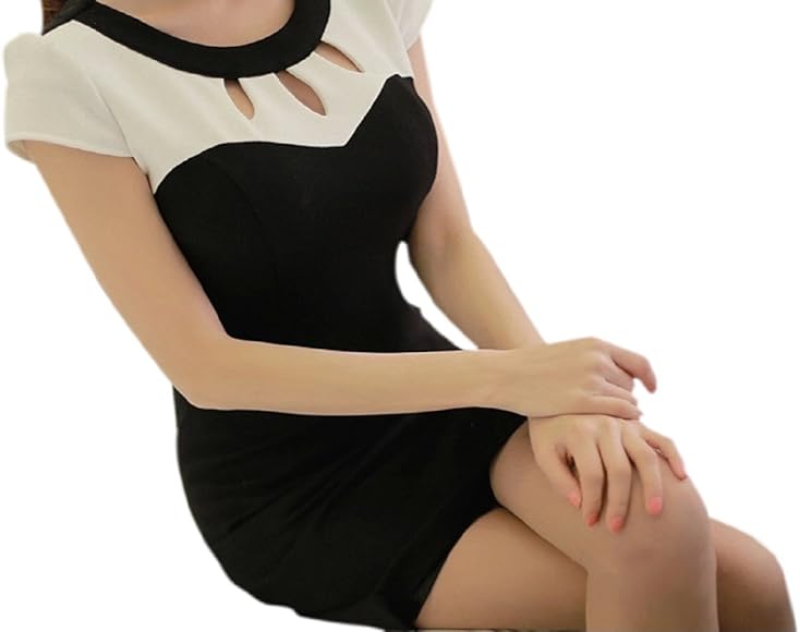 Amazon ハニー Hanixx モノトーン 白 黒 バイカラー タイト 大人 ワンピース ぴったり 上品 シルエット きれいめ レディース デザイン カット が 可愛い ブラック L ワンピース チュニック 通販