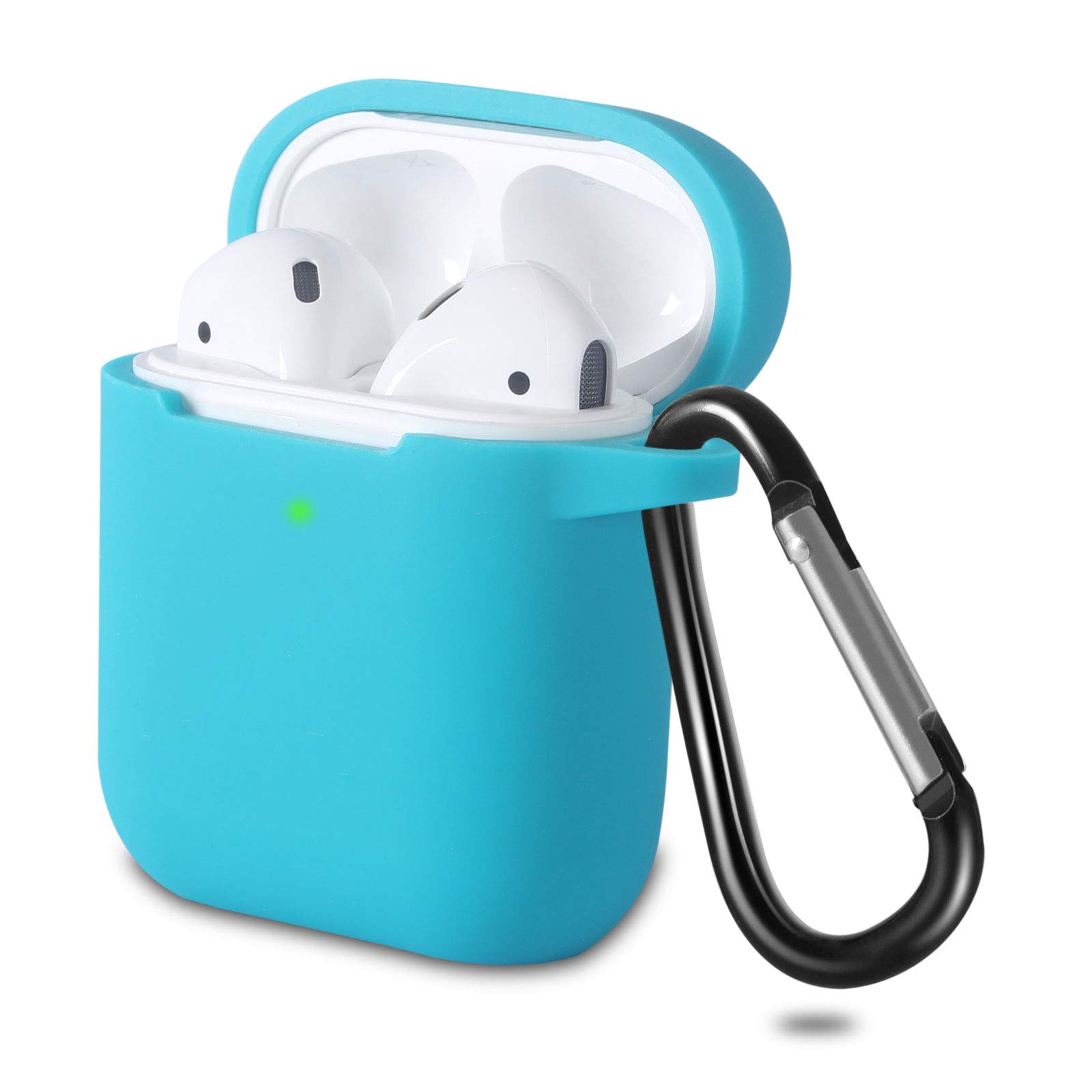 KOKOKA Case Cover Compatible with AirPods 2 & 1, Silicone Shockproof Case Cover for Airpods 2 &1 Front LED Visible Extra Protection with Carabiner, Emerald