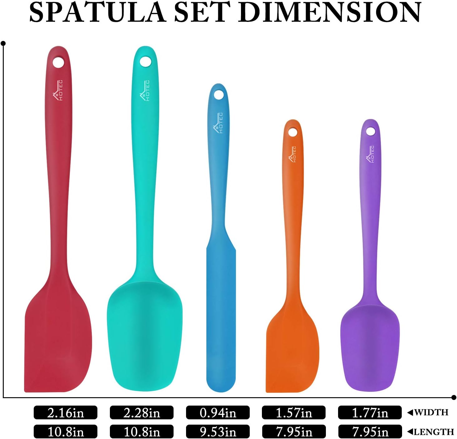 Hotec 5 Pieces Food Grade Silicone Spatulas Spoon Set Kitchen Utensils for Baking Cooking - Image 3