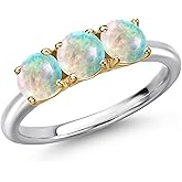 Gem Stone King 925 Silver and 10K Yellow Gold Simulated White Opal Engagement Ring For Women | 1.50 Cttw | Round Cabochon 5MM | Gemstone October Birthstone