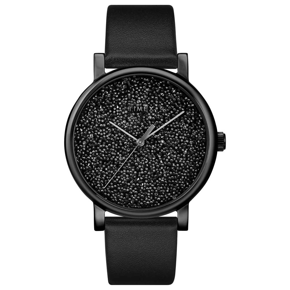 Timex Women's Black Leather with Swarovski Crystals TW2R95100D7PF