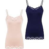 Kate Kasin Women's Adjustable Spaghetti Strap Lace Trim Cami Tunic Tank Top 2PACK