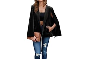 Cicy Bell Women's Velvet Cape Blazer Jackets Casual Split Long Sleeve Open Front Coat