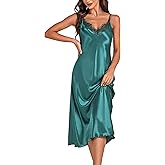 Marvmys Womens Satin Long Nightgown Lace Trim Silk Lingerie Slip Dress Sexy Spaghetti Strap Nightdress