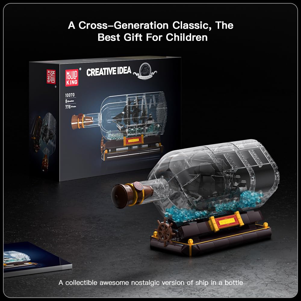 Mould King 10070 Piratenschiff in Flasche Bausteine Black Pearl Segelschiff Klemmbausteine Sammler Schiffsmodell Geschenk für ab 8 Jahren(778 Teile) 5
