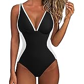SUUKSESS Women One Piece Swimsuit Slimming Tummy Control Deep V Neck Bathing Suit