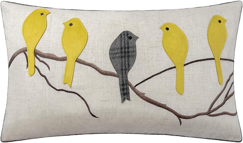 JWHBird Throw Pillow Cover 14x24 Decorative Animal Applique Cushion Cover Rectangular Pillowcase Colorful Accent Pillow Case Bed Couch Bedroom Beige Yellow Grey