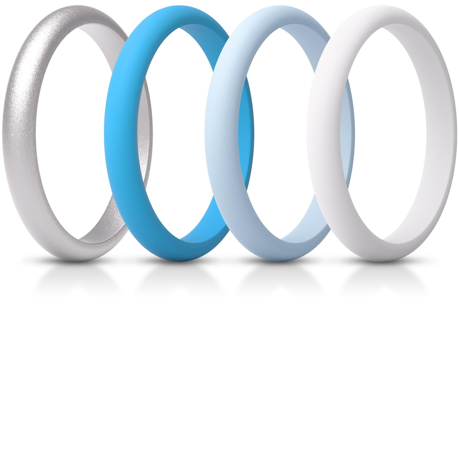 ThunderFit Women’s Silicone Thin and Stackable Bridal Ring Sets, Silicone Wedding Bands, 2.5mm Wide 2mm Thick, Variety Multipack 1-10, 9.5 - 10 (19.8mm), Silicone, No Gemstone