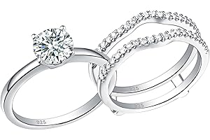 SHELOVES JEWELRY SHELOVES Solitaire Princess CZ Engagement Rings Set for Women Wedding Rings Enhancers band 925 Sterling Silver 4-13