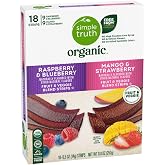 Simple Truth Organic Fruit Strip Variety Pack, 18 Count, Raspberry &amp; Blueberry, Mango &amp; Strawberry, Vegan, Gluten-Free, 0.5 oz Strips