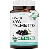PURE CO USDA Organic Saw Palmetto Supplement - Organic Saw Palmetto for Women &amp; Men's Urinary Tract Prostate &amp; DHT Blocker for Women - Whole Berries - Vegan Non-GMO &amp; Lab Verified (2 Month Supply)