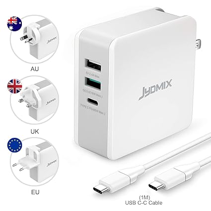 65W USB C Ladegerät, JYDMIX 3-Port USB C Charger mit USB-C Power Delivery, Fast Charge USB QC3.0 Ttragbares Internationale La