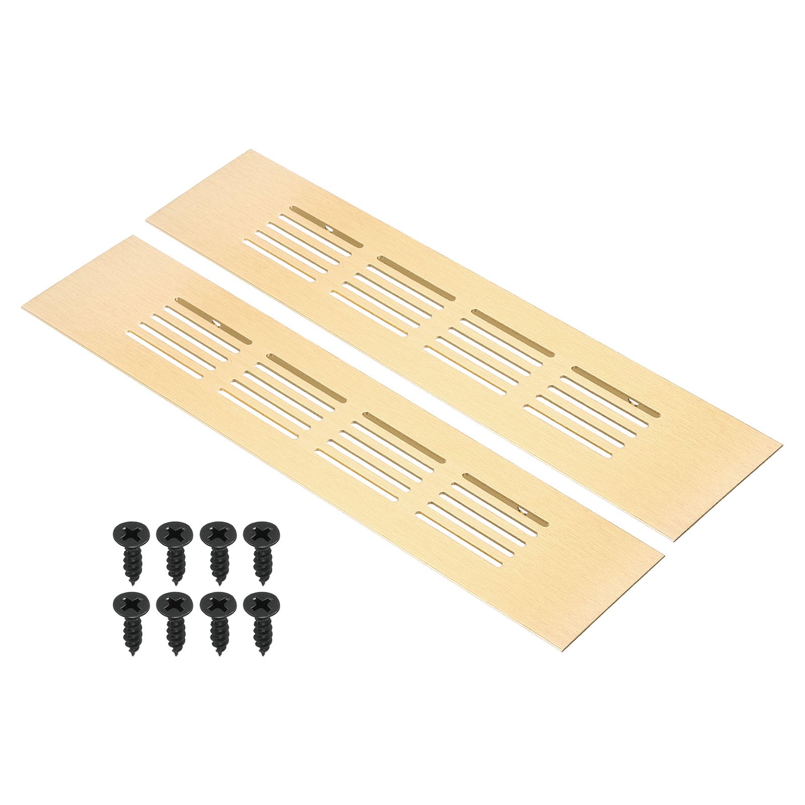 PATIKIL 8 x 2 Inch Door Air Vent Cover, 2pcs Aluminum Grille Ventilation Cover Louvered with Mounting Screws for Cabinet Wardrobe Door, Gold Tone
