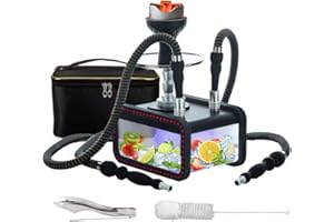 MRPAPA Hookah Set 2 Hose, Large Opening Micro Modern Cuboid Acrylic Portable Travel Hookahs,Hookah with Portable Bag, Magical Remote LED Light, Silicone Hookah Bowl, Coal Tongs for Better Shisha Smoking