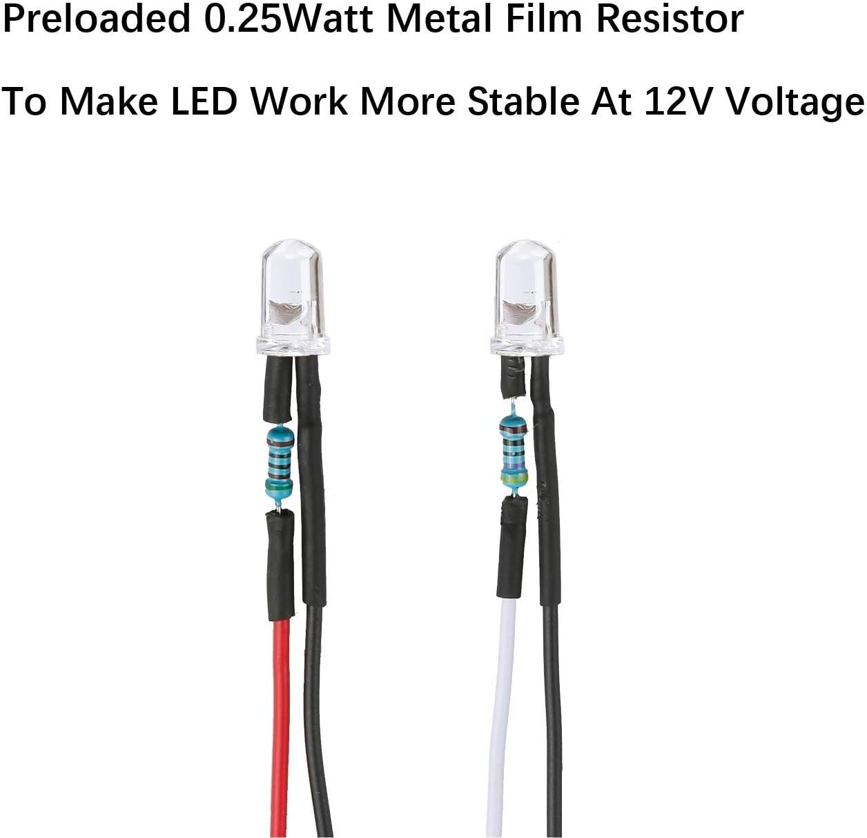 GTIWUNG 50Pcs LED Diodes Light Ultra Bright 12V 20cm Pre Wired + 50Pcs 5mm Plastic LED Holder LED Light Mounting Holders + 9V Battery Holder Clip Cable - Image 4