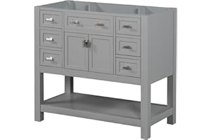 Zenvya 36" Bathroom Vanity, Modern Bathroom Storage Cabinet with 2 Doors and 6 Drawer, Soft Closing, Multifunctional Storage,