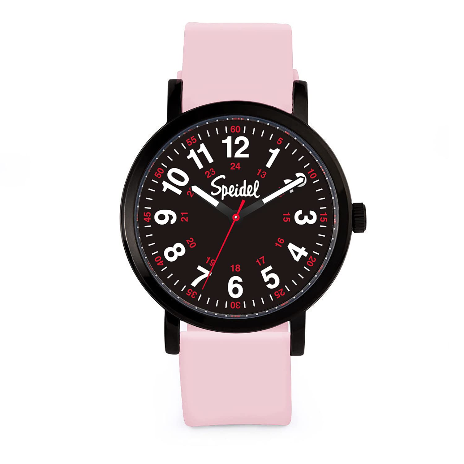 Speidel Original Scrub Watch™ for Nurse, Medical Professionals and Students – Various Medical Scrub Colors, Easy Read Dial, Military Time with Second Hand, Light Pink w/Black Dial, Original Scrub