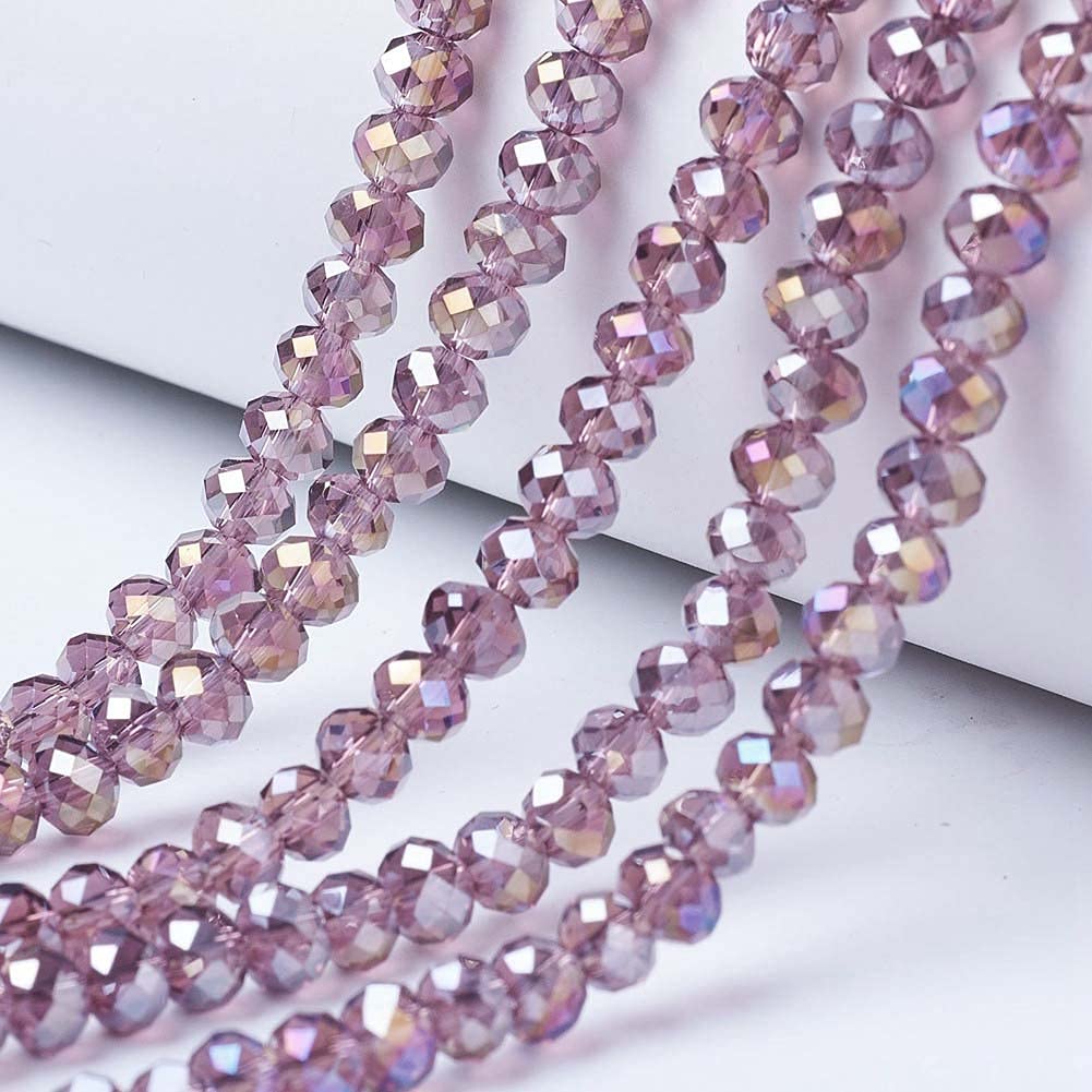 Cheriswelry 10 Strands Faceted Rondelle Glass Beads 8mm Transparent AB Color Plated Abacus Spacers Beads for Jewellery Bracelet Necklace Making, Old Rose