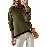 NARURAL Womens Striped Lightweight Cotton Sweaters Long Sleeve Crew Neck Color Block Casual Knitted Pullover Tops