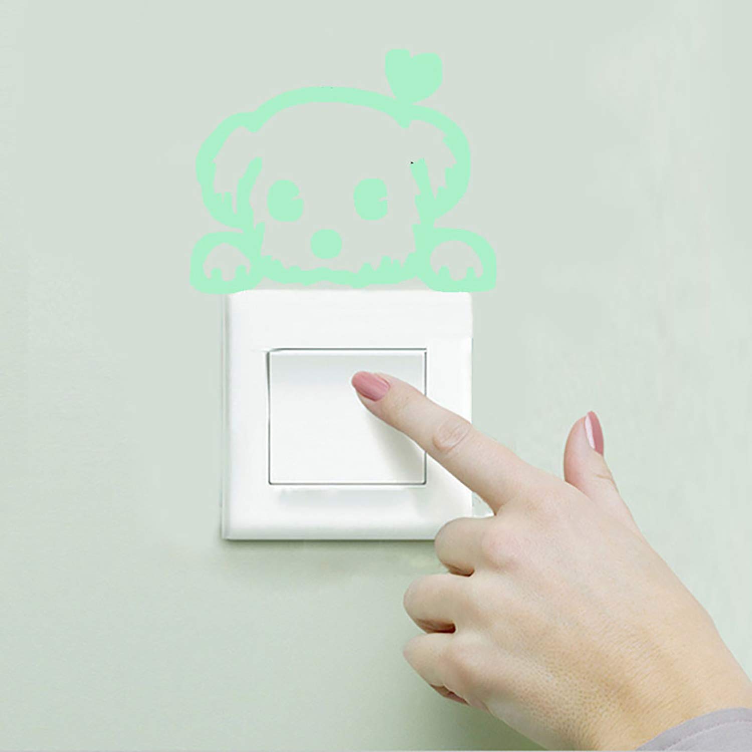 Wall Stickers Glow in The Dark. Decorative Vinyl for Plug or Switch Heart Puppy. Fluorescent Animal Stickers. Bright Sheets