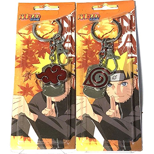 Anime Naruto Akatsuki Cloud & Konoha Hidden Leaf Symbol 2PCS Keychain