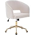 Home Office Chair Swivel Corduroy Fabric Desk Chair Accent Armchair Upholstered Modern Tufted Chairs with Gold Base for Girls Women Ergonomic Study Seat Computer Task Stools for Living Room(Beige)