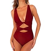 CUPSHE Women's One Piece Swimsuit Cutout Back Bathing Suit Twist Plunging Neck Crisscross