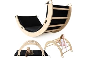 Sherilyn Kids Climber Arch Rocker with Cushion Black, Montessori Climber Indoor Climbing Toys for Toddler, Arch Climber Wooden Indoor Playground for Kids, Large Children Arch Climbing with Cushion