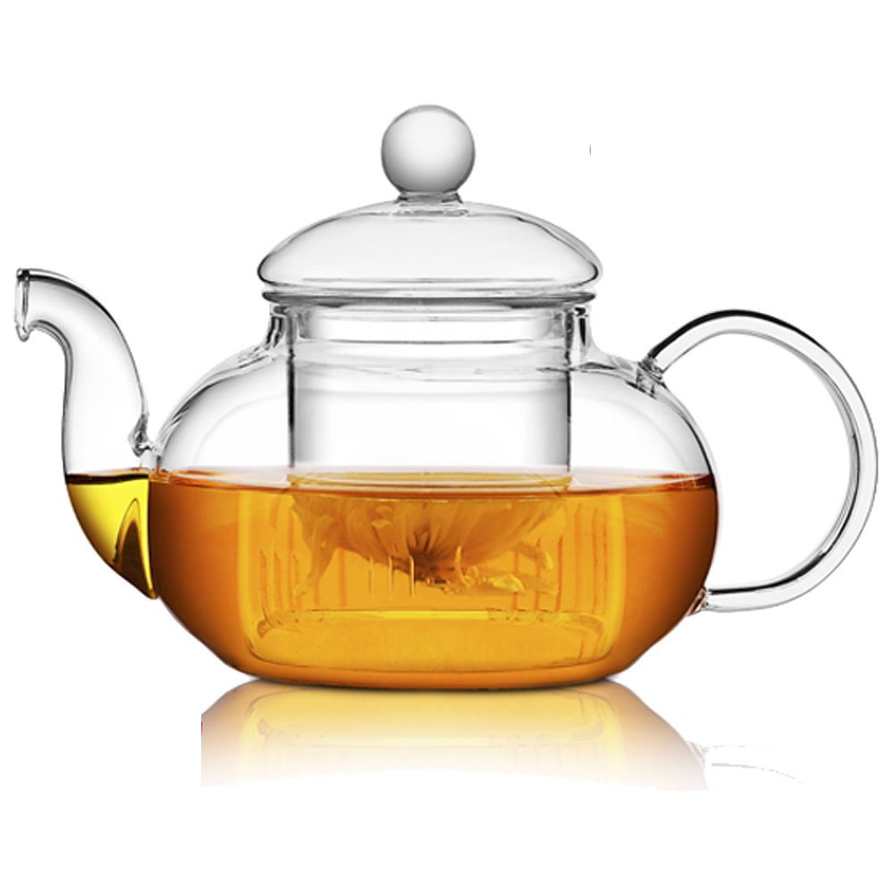 TAMUME 1000ML Classic Style Glass Teapot with Infuser Glass Strainer and Cap