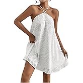 MakeMeChic Women's Summer Mini Dress Sleeveless Tie Back Halter Flowy Short Dress