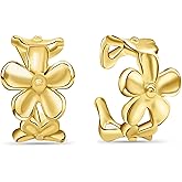 Gold Flower Ear Cuff Earrings for Women, Non-Piercing 14K Gold Plated Clip On Cartilage Cuffs