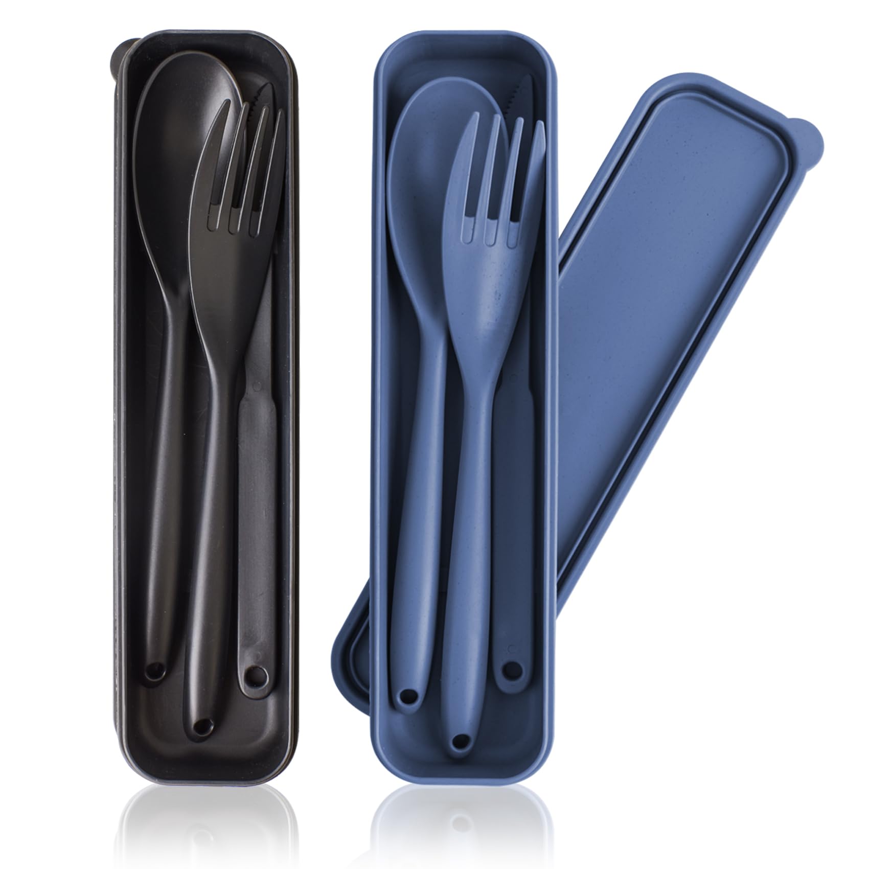 Photo 1 of Large Reusable Utensil Set with Case, 2 Sets Portable Plastic Spoons Fork Knife Camping Utensils for Lunch Box Accessories for Kids Adults Travel Picnic Camping Daily Use(Blue, Black)