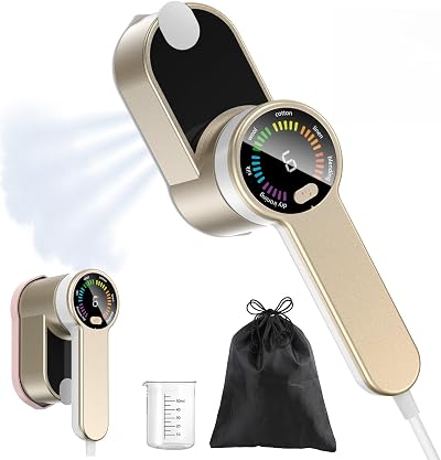 PKBD Travel Iron Handheld Clothes Steamer 1200W LED Screen 6 Steam Levels Gold