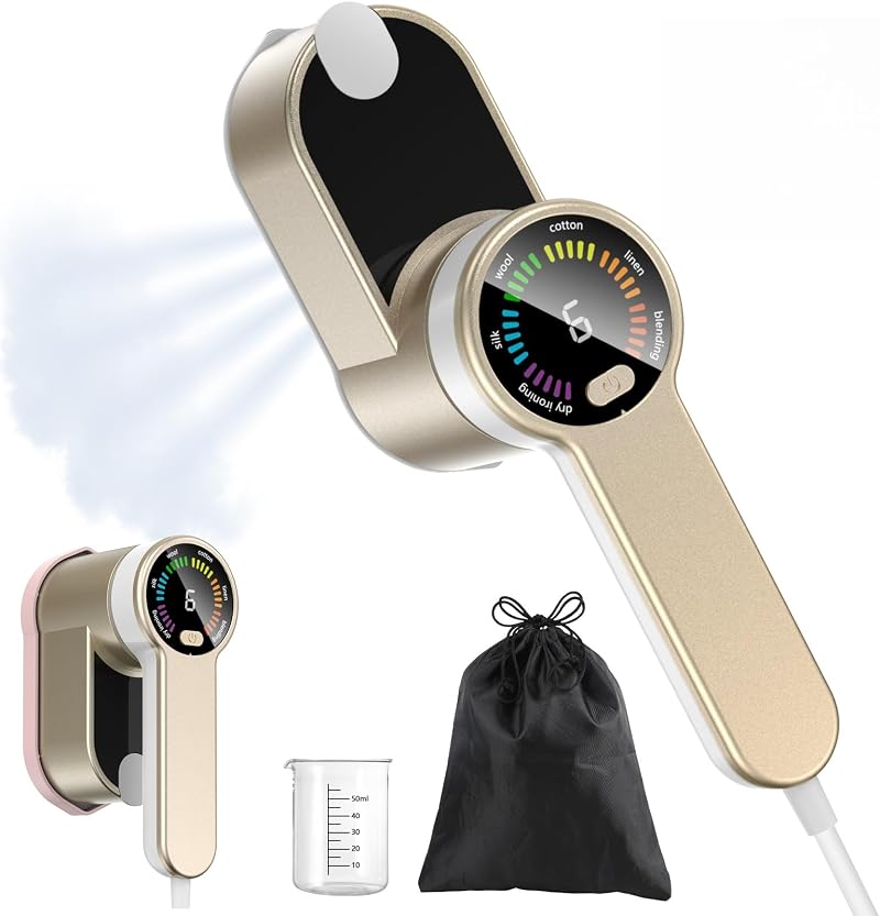 PKBD Travel Iron Handheld Clothes Steamer 1200W LED Screen 6 Steam Levels Gold
